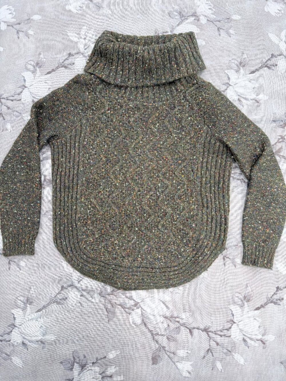 Charlie B XS Olive Donegal Fleck Wool Blend Cowl Turtleneck Sweater - Picture 8 of 13